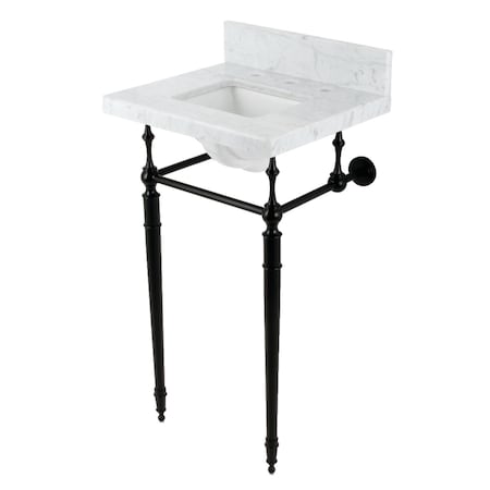 Kingston Brass 19 Carrara Marble Console Sink with Brass Legs 8 Faucet Drillings, Marble WhiteMatte Black KVPB1917M8SQ0